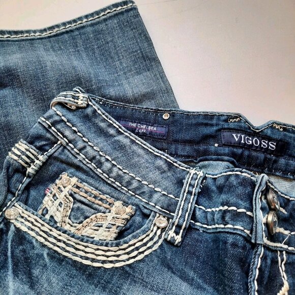 Vigoss Jeans Womens 5/6 Chelsea Capri Thick Stitch Western Cowgirl Rodeo Bling - Picture 8 of 14